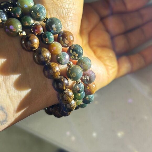 Dee Berkley Set of (3) 6mm Mystic Coated Marine Agate with 8mm Multi-Colored Aga - Picture 9 of 12